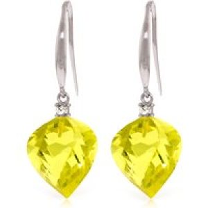 Lemon Quartz & Diamond Geometric Drop Earrings in 9ct White Gold