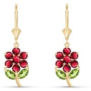 Ruby & Peridot Marina Flower Drop Earrings in 9ct Gold