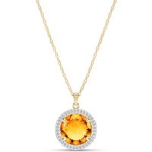 Citrine & Diamond Octavia Halo Pendant Necklace in 9ct Gold