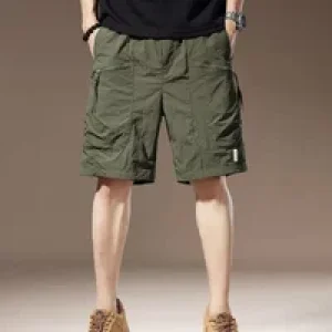 Bermuda Baggy Loose with Zipper Solid Short Pants for Men Long Elastic Waist Mens Cargo Shorts Wide Half Draw String Pockets Y2k