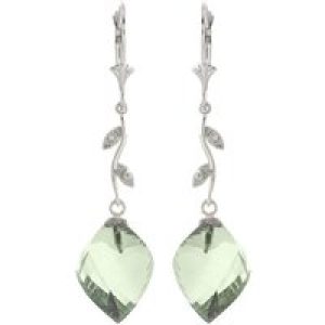 Green Amethyst & Diamond Dimensional Drop Earrings in 9ct White Gold