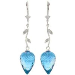 Blue Topaz & Diamond Vine Drop Earrings in 9ct White Gold