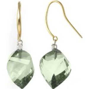Green Amethyst & Diamond Geometric Drop Earrings in 9ct Gold