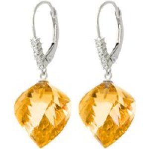 Citrine & Diamond Geometric Drop Earrings in 9ct White Gold