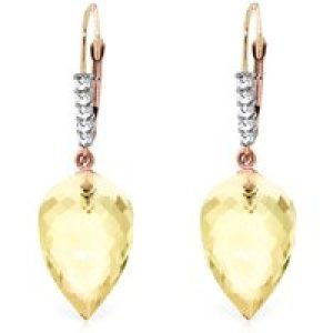 Lemon Quartz & Diamond Astrid Contemporary Drop Earrings in 9ct Rose Gold