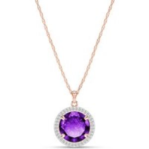 Amethyst & Diamond Octavia Halo Pendant Necklace in 9ct Rose Gold