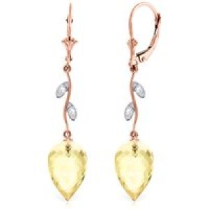 Lemon Quartz & Diamond Vine Drop Earrings in 9ct Rose Gold