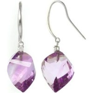 Amethyst & Diamond Geometric Drop Earrings in 9ct White Gold