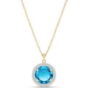 Blue Topaz & Diamond Octavia Halo Pendant Necklace in 9ct Gold