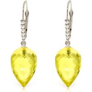 Lemon Quartz & Diamond Astrid Contemporary Drop Earrings in 9ct White Gold
