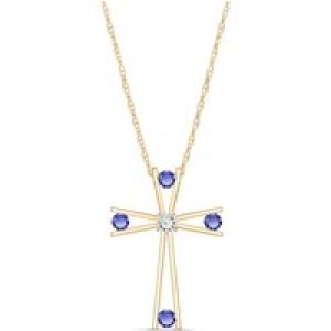 Tanzanite & Diamond Eva Abstract Cross Pendant Necklace in 9ct Gold