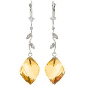 Citrine & Diamond Dimensional Drop Earrings in 9ct White Gold