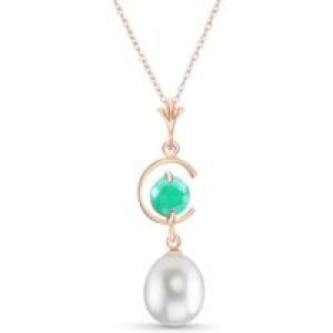 Pearl & Emerald Ayla Belle Drop Pendant Necklace in 9ct Rose Gold