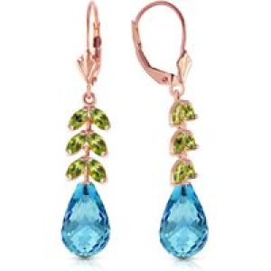 Blue Topaz & Peridot Pescara Vintage Drop Earrings in 9ct Rose Gold