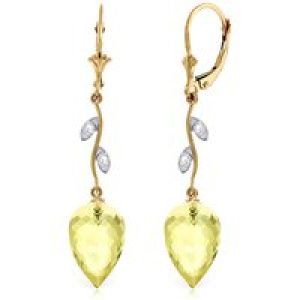 Lemon Quartz & Diamond Vine Drop Earrings in 9ct Gold