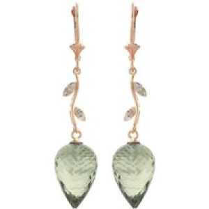 Green Amethyst & Diamond Vine Drop Earrings in 9ct Rose Gold