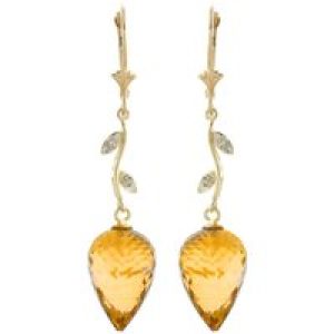 Citrine & Diamond Vine Drop Earrings in 9ct Gold