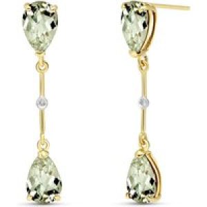 Green Amethyst & Diamond Drop Earrings in 9ct Gold