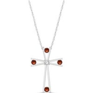 Garnet & Diamond Eva Abstract Cross Pendant Necklace in 9ct White Gold