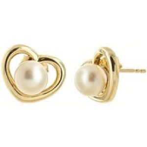 Pearl Cassandra Heart Framed Stud Earrings in 9ct Gold