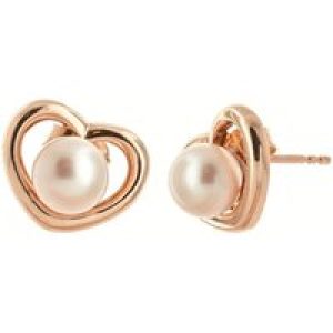 Pearl Cassandra Heart Framed Stud Earrings in 9ct Rose Gold