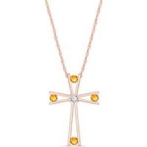 Citrine & Diamond Eva Abstract Cross Pendant Necklace in 9ct Rose Gold