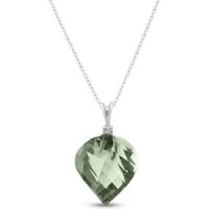 Green Amethyst & Diamond Salma Dimensional Abstract Pendant Necklace in 9ct White Gold