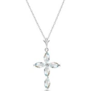 Aquamarine & Diamond Evelyn Contemporary Cross Pendant Necklace in 9ct White Gold