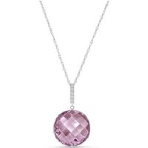 Rose Quartz & Diamond Blythe Embellished Pendant Necklace in 9ct White Gold