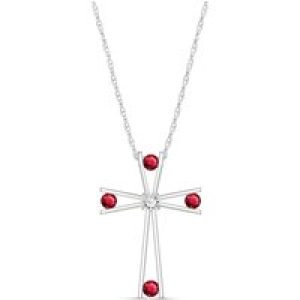 Ruby & Diamond Eva Abstract Cross Pendant Necklace in 9ct White Gold