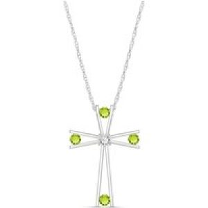 Peridot & Diamond Eva Abstract Cross Pendant Necklace in 9ct White Gold