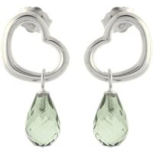 Green Amethyst Marissa Heart Stud Drop Earrings in 9ct White Gold
