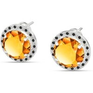 Citrine & Diamond Octavia Halo Earrings in 9ct White Gold