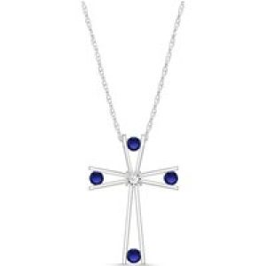 Sapphire & Diamond Eva Abstract Cross Pendant Necklace in 9ct White Gold