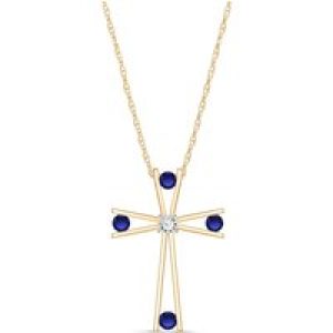 Sapphire & Diamond Eva Abstract Cross Pendant Necklace in 9ct Gold