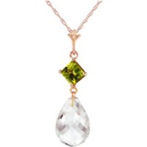 White Topaz & Peridot Ada Dimensional Drop Pendant Necklace in 9ct Rose Gold