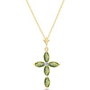 Green Amethyst & Diamond Evelyn Contemporary Cross Pendant Necklace in 9ct Gold