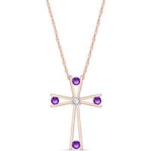 Amethyst & Diamond Eva Abstract Cross Pendant Necklace in 9ct Rose Gold