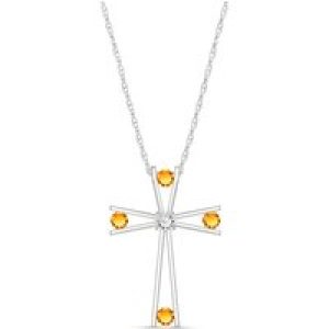 Citrine & Diamond Eva Abstract Cross Pendant Necklace in 9ct White Gold