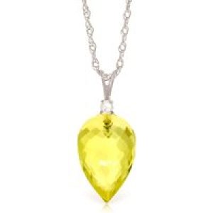 Lemon Quartz & Diamond Gwen Dimensional Pendant Necklace in 9ct White Gold