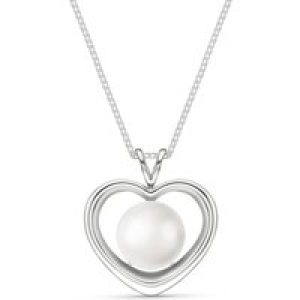 Pearl Cassandra Heart Framed Pendant Necklace in 9ct White Gold