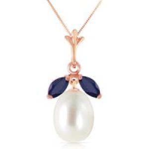 Pearl & Sapphire Claudia Petal Drop Pendant Necklace in 9ct Rose Gold