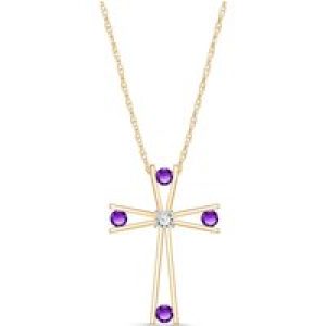 Amethyst & Diamond Eva Abstract Cross Pendant Necklace in 9ct Gold