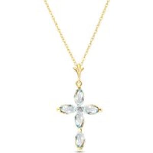 Aquamarine & Diamond Evelyn Contemporary Cross Pendant Necklace in 9ct Gold