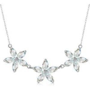 Aquamarine Petunia Floral Pendant Necklace in 9ct White Gold