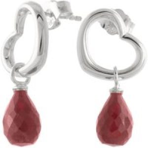 Ruby Marissa Heart Stud Drop Earrings in 9ct White Gold