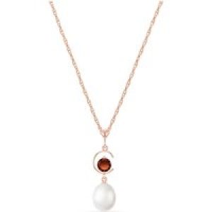 Pearl & Garnet Ayla Belle Drop Pendant Necklace in 9ct Rose Gold