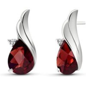 Garnet & Diamond Veronica Stud Earrings in 9ct White Gold
