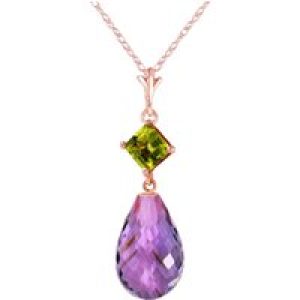 Amethyst & Peridot Ada Dimensional Drop Pendant Necklace in 9ct Rose Gold