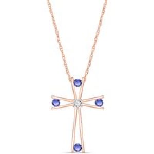 Tanzanite & Diamond Eva Abstract Cross Pendant Necklace in 9ct Rose Gold